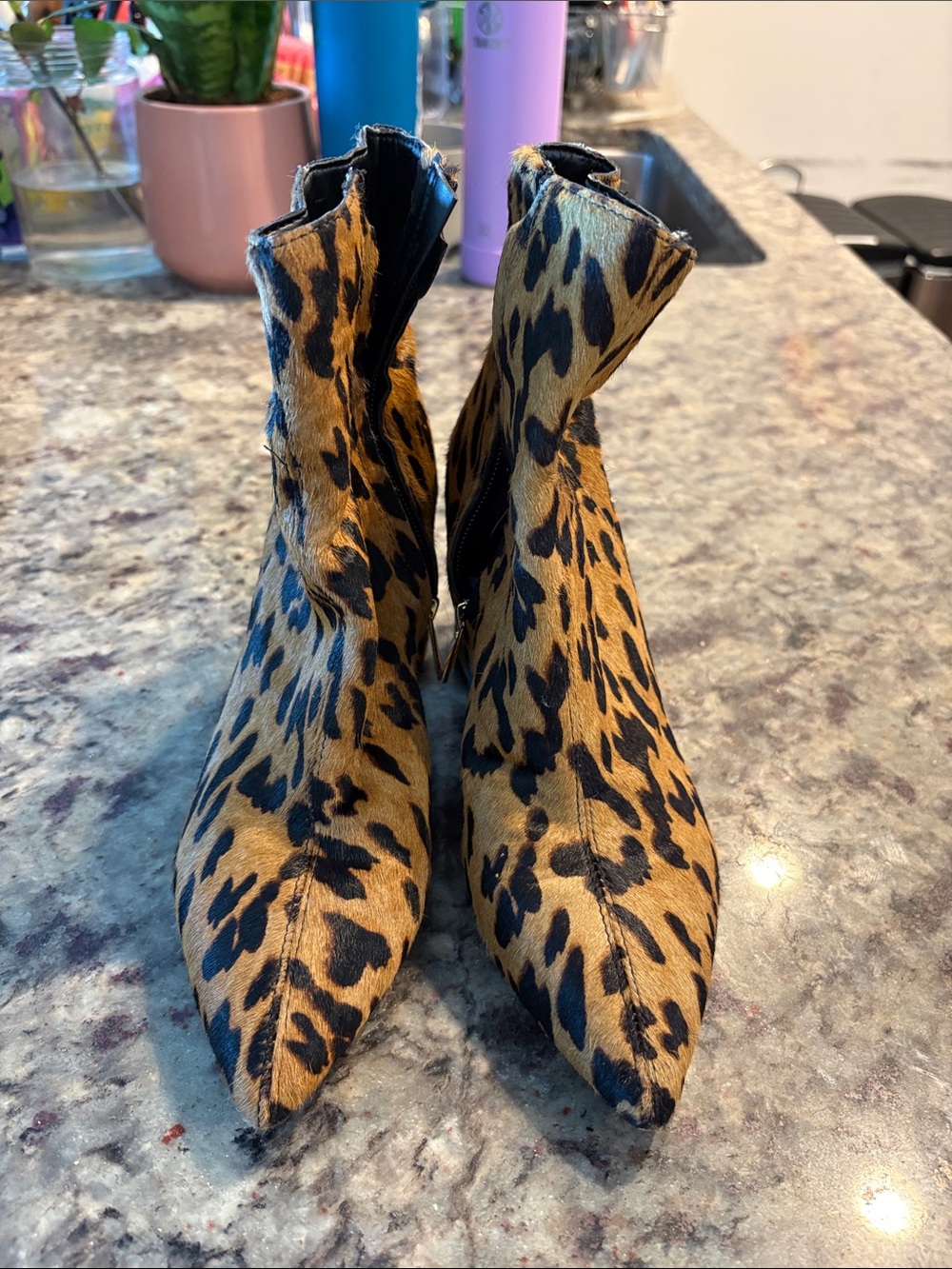 Sam Edelman Leopard Print Pointed Ankle Booties - Black & Brown